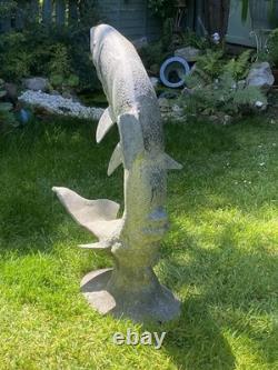 Old Cast Alloy Garden Water Fountain Leaping Fish Trout Salmon Large 90cm