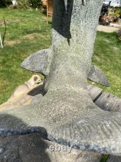 Old Cast Alloy Garden Water Fountain Leaping Fish Trout Salmon Large 90cm