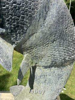 Old Cast Alloy Garden Water Fountain Leaping Fish Trout Salmon Large 90cm