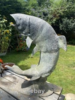 Old Cast Alloy Garden Water Fountain Leaping Fish Trout Salmon Large 90cm