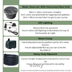 Old Millstone Rustic Granite Garden Fountain Water Feature With Reservoir & LED