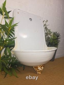 Old Vintage European French Enamel Metal Garden Water Fountain Wall Sink Planter