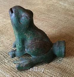 Old Vtg Cast Iron Metal Green Frog Hose Water Spout Garden Decor Fountain Spray