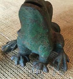 Old Vtg Cast Iron Metal Green Frog Hose Water Spout Garden Decor Fountain Spray