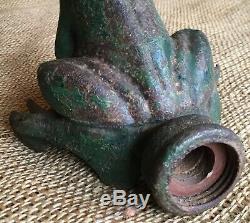 Old Vtg Cast Iron Metal Green Frog Hose Water Spout Garden Decor Fountain Spray