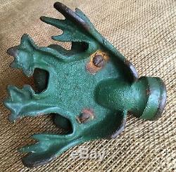 Old Vtg Cast Iron Metal Green Frog Hose Water Spout Garden Decor Fountain Spray