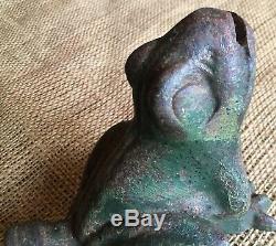 Old Vtg Cast Iron Metal Green Frog Hose Water Spout Garden Decor Fountain Spray