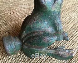 Old Vtg Cast Iron Metal Green Frog Hose Water Spout Garden Decor Fountain Spray