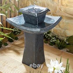 Oriental Pagoda Solar Powered Water Feature 2 Tier Cascading Garden Fountain