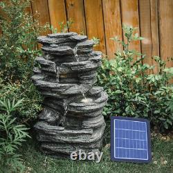 Outdoor 4 Tier Cascading LED Bowl Garden Water Feature Fountain Solar Powered UK