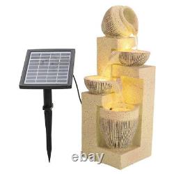 Outdoor 4 Tier Water Fountain Feature LED Lights Garden Statue Decor Solar Power