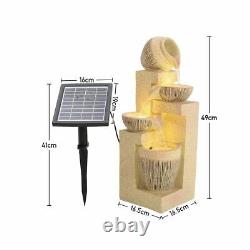 Outdoor 4 Tier Water Fountain Feature LED Lights Garden Statue Decor Solar Power