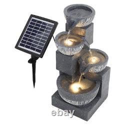 Outdoor Fountain Cascading Water Feature Solar Electric Power LED Lights & Pump