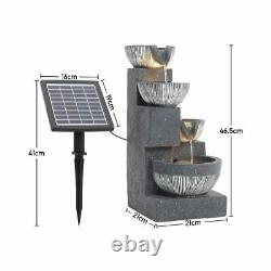 Outdoor Fountain Cascading Water Feature Solar Electric Power LED Lights & Pump
