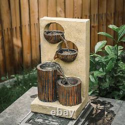 Outdoor Fountain Garden Water Feature Stone Statue with LED Light Solar / Corded