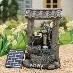 Outdoor Garden LED Solar Water Fountain Waterfall Oriental Feature Roof & Wells
