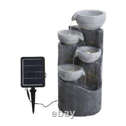 Outdoor Garden Patio Solar Powered 4 Tier Bowls Water Feature Fountain withLights