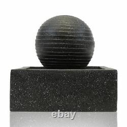 Outdoor Garden Patio Solar Powered Black Ball Water Feature Fountain with Lights