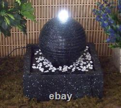 Outdoor Garden Patio Solar Powered Black Ball Water Feature Fountain with Lights