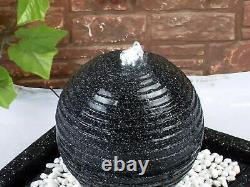 Outdoor Garden Patio Solar Powered Black Ball Water Feature Fountain with Lights