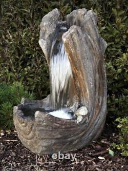 Outdoor Garden Water Feature Curving Log Fountain Water Fall Freestanding LED