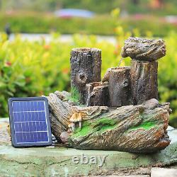 Outdoor Garden Water Feature Fountain LED Light Cascading Wooden Effect Statue