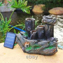 Outdoor Garden Water Feature Fountain LED Light Cascading Wooden Effect Statue