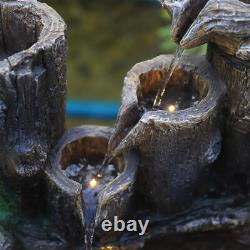 Outdoor Garden Water Feature Fountain LED Light Cascading Wooden Effect Statue