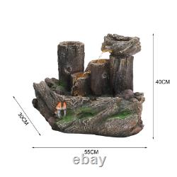 Outdoor Garden Water Feature Fountain LED Light Cascading Wooden Effect Statue