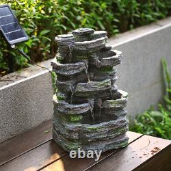 Outdoor Garden Water Feature Tiered Fountain Solar Power Waterfall Stone Effect