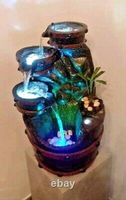 Outdoor Indoor Water Fountain with LED Lights 4Tier Patio Garden Stone Waterfall
