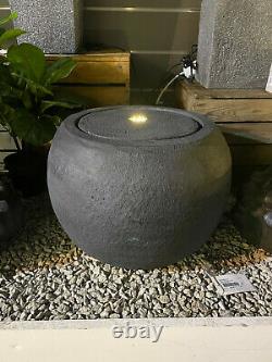 Outdoor Living Water Feature, LED Light NDD Grey Concrete Garden Fountain Ball