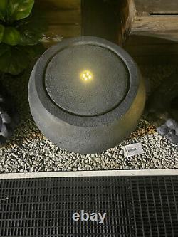 Outdoor Living Water Feature, LED Light NDD Grey Concrete Garden Fountain Ball
