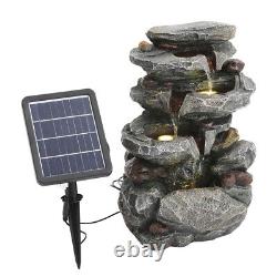 Outdoor Rockery Cascade Water Feature Fountains Garden Stone Statue Solar Lights
