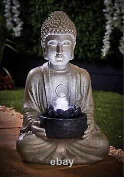 Outdoor Sitting Buddha Solar Water Feature Fountain Garden Patio Decor Statue