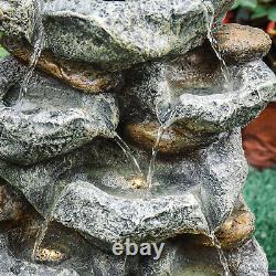 Outdoor Solar LED Water Feature Cascading Stones Fountain Pump Garden Statues