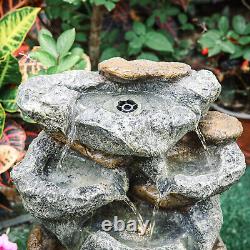 Outdoor Solar LED Water Feature Cascading Stones Fountain Pump Garden Statues