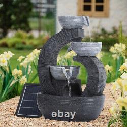 Outdoor Water Fountain Feature LED Lights Garden Slate Statues Decor Solar Power