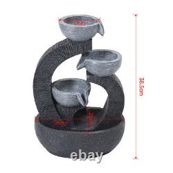 Outdoor Water Fountain Feature LED Lights Garden Slate Statues Decor Solar Power