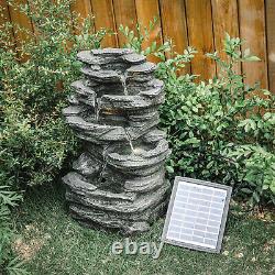 Outdoor Water Fountain Feature LED Lights Garden Stone Statues Decor Solar Power