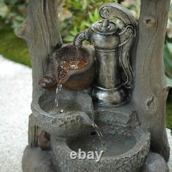 Outdoor Water Fountain Oriental Feature Garden Solar Waterfall With LED Lights