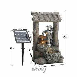 Outdoor Water Fountain Oriental Feature Garden Solar Waterfall With LED Lights