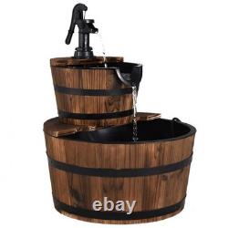 Outdoor Water Fountain Wooden Barrel Pump Rustic Vintage Garden Patio Decoration