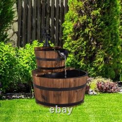 Outdoor Water Fountain Wooden Barrel Pump Rustic Vintage Garden Patio Decoration