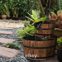 Outdoor Water Fountain Wooden Barrel Pump Rustic Vintage Garden Patio Decoration