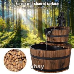 Outdoor Water Fountain Wooden Barrel Pump Rustic Vintage Garden Patio Decoration