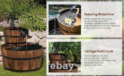 Outdoor Water Fountain Wooden Barrel Pump Rustic Vintage Garden Patio Decoration