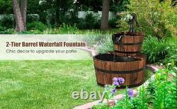 Outdoor Water Fountain Wooden Barrel Pump Rustic Vintage Garden Patio Decoration