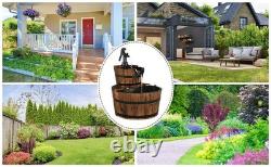Outdoor Water Fountain Wooden Barrel Pump Rustic Vintage Garden Patio Decoration