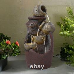 Outdoor Water Fountain with River Resin Rocks Decoration LED Light Electric Type